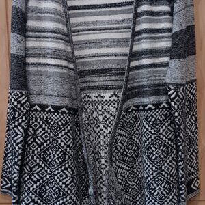 Christine Gerard Womens Large Black Gray White Striped Cardigan - EUC.